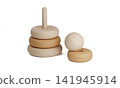Wooden Stacking Ring Toy with Natural Grain and Soft Curves Disassembled Montessori Educational Object 141945914