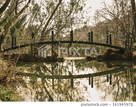 old wooden bridge in the forest old wooden bridge in the forest 141945978