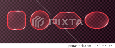 Futuristic red glass UI buttons set with glowing red gradient outlines. Rounded square, circle, hexagon and oval shapes with transparent glossy effect isolated on transparent background. Futuristic red glass UI buttons set with glowing red gradient outlines. Rounded square, circle, hexagon and oval shapes with transparent glossy effect isolated on transparent background. 141946056