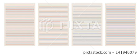 Set of ruled paper textures for handwriting practice. Vector template of lined pages with dashed and solid lines for school education, calligraphy exercises and children primary writing worksheets Set of ruled paper textures for handwriting practice. Vector template of lined pages with dashed and solid lines for school education, calligraphy exercises and children primary writing worksheets 141946079