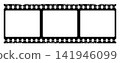 Vintage film strip vector frame with inner shadow. Black 35mm cinema border with ISO 100 markings and photo placeholders for retro collage and movie aesthetic. 141946099