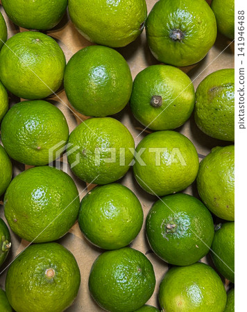 Fresh Green Limes Arranged in Produce Display Fresh Green Limes Arranged in Produce Display 141946488