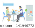 A salesperson and a customer negotiating at an electronics store. 141946772