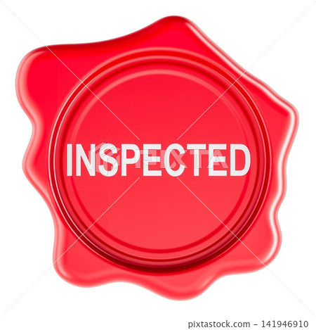 Inspected, red wax seal. 3D rendering Inspected, red wax seal. 3D rendering 141946910