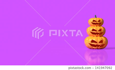 Stacked Spooky Jack O Lantern Pumpkins on Vibrant Pink Background 3d render. Stacked Spooky Jack O Lantern Pumpkins on Vibrant Pink Background 3d render. 141947092