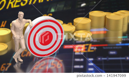 Businessman Reaching Financial Investment Target in Stock Market 3d render. Businessman Reaching Financial Investment Target in Stock Market 3d render. 141947099