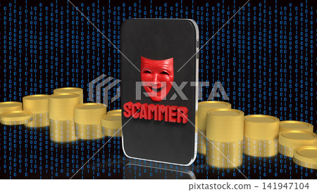 Mobile Phone Scammer Stealing Money Through Online Fraud 3d render. Mobile Phone Scammer Stealing Money Through Online Fraud 3d render. 141947104