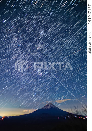 Winter constellations rising over Mt. Fuji as seen from the Shojiko Lake Panorama Platform Winter constellations rising over Mt. Fuji as seen from the Shojiko Lake Panorama Platform 141947127