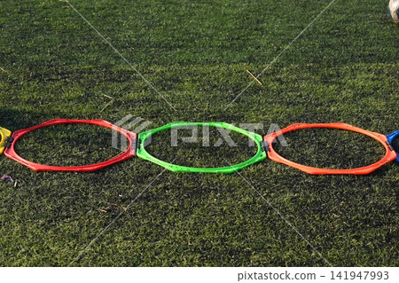 soccer equipment sport for training team on artificial grass soccer equipment sport for training team on artificial grass 141947993