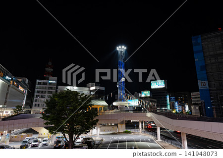 水戶站北出口月台:鐘樓及休息區、夜景、宮町、水戶市、茨城縣 水戶站北出口月台:鐘樓及休息區、夜景、宮町、水戶市、茨城縣 141948073