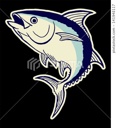 一幅生動的金槍魚插圖(背景為奶油色)。 一幅生動的金槍魚插圖(背景為奶油色)。 141948117