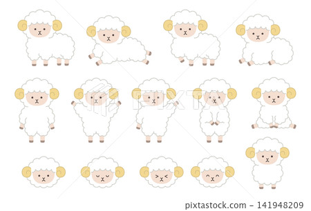 Cute sheep vector illustration set. Zodiac, Year of the Sheep, Icon, New Year's card Cute sheep vector illustration set. Zodiac, Year of the Sheep, Icon, New Year's card 141948209