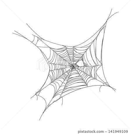 Cartoon Halloween tangled cobweb, spider web net. Fall season celebration stretching spider web thread, horror hanging sticky trap vector decoration. Halloween holiday tangled old cobweb decor element Cartoon Halloween tangled cobweb, spider web net. Fall season celebration stretching spider web thread, horror hanging sticky trap vector decoration. Halloween holiday tangled old cobweb decor element 141949109