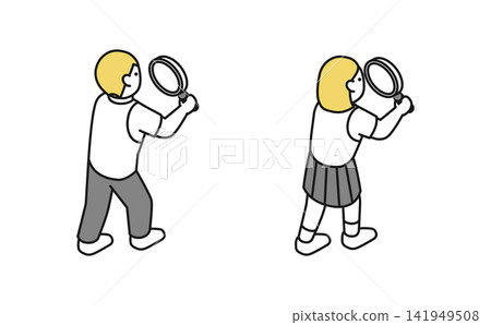 等距插圖:高中生使用放大鏡(夏季校服,背影) 等距插圖:高中生使用放大鏡(夏季校服,背影) 141949508