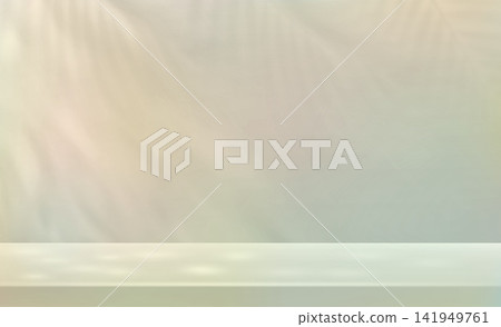 Sunlight on wall, sunbeams in room, sunny day scene for product presentation. Empty room studio with shadow leaves and table. Minimalist interior with podium overlay shadow. Vector illustration Sunlight on wall, sunbeams in room, sunny day scene for product presentation. Empty room studio with shadow leaves and table. Minimalist interior with podium overlay shadow. Vector illustration 141949761