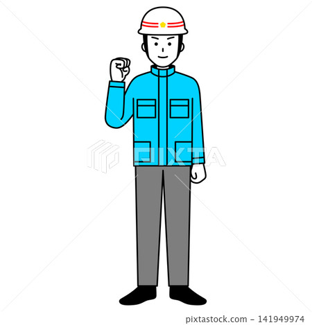 一名男性醫護人員擺出勝利姿勢(全身照)。 一名男性醫護人員擺出勝利姿勢(全身照)。 141949974