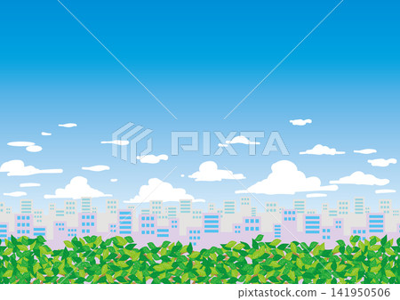 Background material: Cityscape frame, buildings on a sunny day, horizontal orientation. Background material: Cityscape frame, buildings on a sunny day, horizontal orientation. 141950506