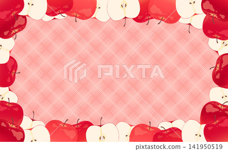 Realistic red apple frame with gingham check background 2_horizontal Realistic red apple frame with gingham check background 2_horizontal 141950519