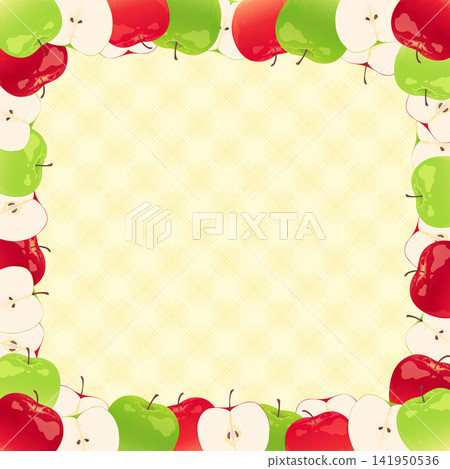 逼真的紅綠蘋果邊框,配上方格背景(背景 2_square) 逼真的紅綠蘋果邊框,配上方格背景(背景 2_square) 141950536