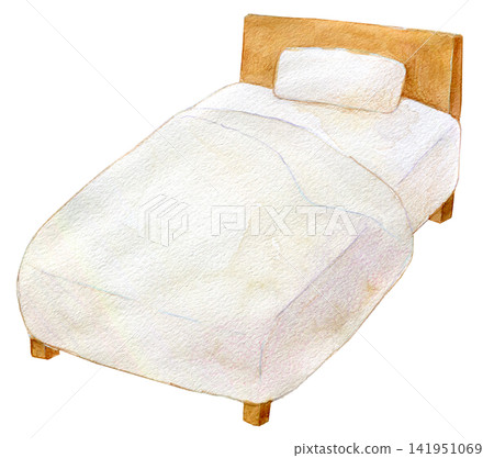 Watercolor illustration, hand-drawn illustration, single bed Watercolor illustration, hand-drawn illustration, single bed 141951069