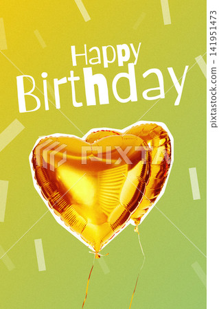 Celebrating a happy birthday with decorations and a heart-shaped balloon in bright colors Celebrating a happy birthday with decorations and a heart-shaped balloon in bright colors 141951473
