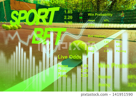 Sports betting odds displayed on a green background with tennis balls and a tennis court Sports betting odds displayed on a green background with tennis balls and a tennis court 141951590