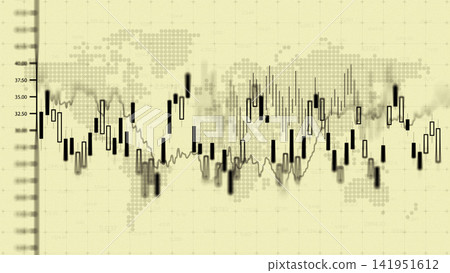 Chart showing stock exchange trading activity with world map background Chart showing stock exchange trading activity with world map background 141951612