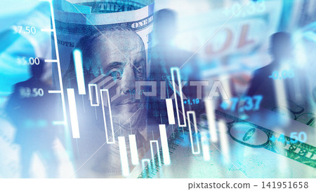 Business chart shows stock exchange trading activity with graphs and money in the background Business chart shows stock exchange trading activity with graphs and money in the background 141951658