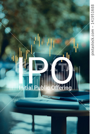 IPO marks initial public offering process with charts and data on a laptop in a coffee shop setting IPO marks initial public offering process with charts and data on a laptop in a coffee shop setting 141951688