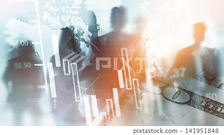Business people analyze stock exchange trends at a trading office in a busy financial district during afternoon hours Business people analyze stock exchange trends at a trading office in a busy financial district during afternoon hours 141951848