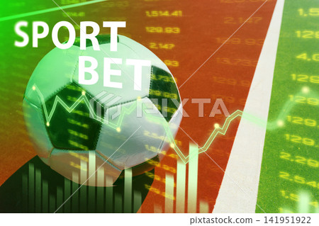 Sports betting trends and football match analysis happening on a soccer field with data graphs Sports betting trends and football match analysis happening on a soccer field with data graphs 141951922