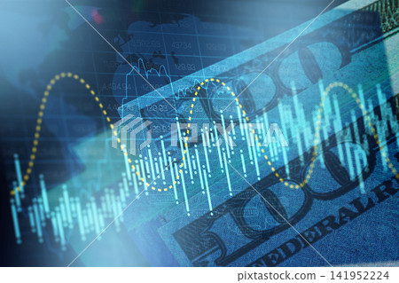 Stock exchange trading chart with graph and dollar bill in background Stock exchange trading chart with graph and dollar bill in background 141952224