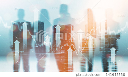 Business people discuss stock exchange trends and chart data in a modern office setting during the day Business people discuss stock exchange trends and chart data in a modern office setting during the day 141952538