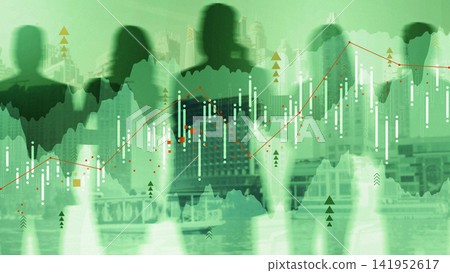 Business chart showing stock exchange trading activity in a financial district during the day 141952617