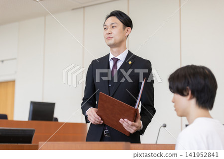 Lawyers and witnesses confirming testimony in court Lawyers and witnesses confirming testimony in court 141952841