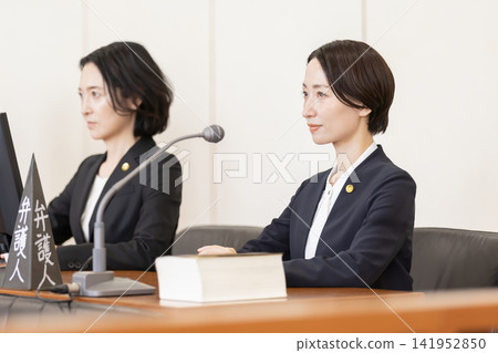 一名女律師在法庭上陳述案情。 一名女律師在法庭上陳述案情。 141952850