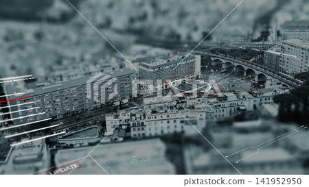 Surveillance technology monitoring urban area with facial recognition systems in action Surveillance technology monitoring urban area with facial recognition systems in action 141952950