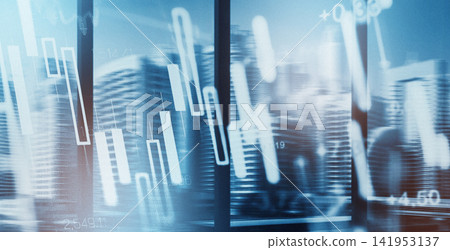 Business chart shows stock exchange trading activity in a modern office setting Business chart shows stock exchange trading activity in a modern office setting 141953137