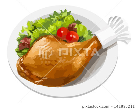 A simple white roast chicken with a chap flower and a salad plate. A simple white roast chicken with a chap flower and a salad plate. 141953211
