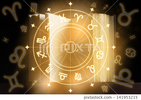 Exploring astrology and zodiac signs with a book and symbols Exploring astrology and zodiac signs with a book and symbols 141953215