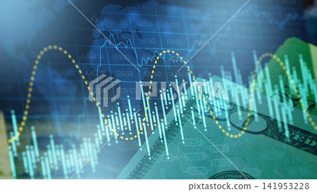 Business chart with stock exchange data and currency notes showing trading activity in a financial setting Business chart with stock exchange data and currency notes showing trading activity in a financial setting 141953228