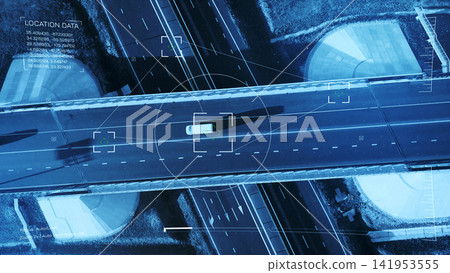 Surveillance system tracks moving vehicle on urban highway Surveillance system tracks moving vehicle on urban highway 141953555