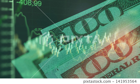 Business chart with stock exchange data and hundred dollar bills in the background Business chart with stock exchange data and hundred dollar bills in the background 141953564