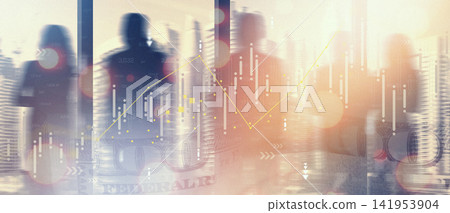 Business chart shows stock exchange trading activity in an office setting during daytime Business chart shows stock exchange trading activity in an office setting during daytime 141953904