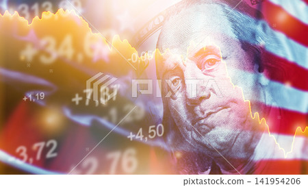 Chart showing money trends during recession with focus on coins and dollar bills 141954206