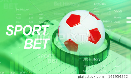 Sport bet with soccer ball on betting platform showing statistics and odds Sport bet with soccer ball on betting platform showing statistics and odds 141954252