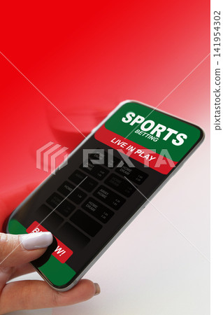 Sports betting app shows live options on mobile device during an event Sports betting app shows live options on mobile device during an event 141954302