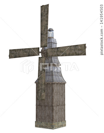 3D Old Wooden Windmill 141954503