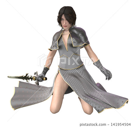 3D Rendered Female Warrior With Sword 3D Rendered Female Warrior With Sword 141954504