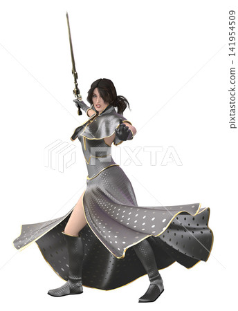 3D Rendered Female Warrior With Sword 141954509